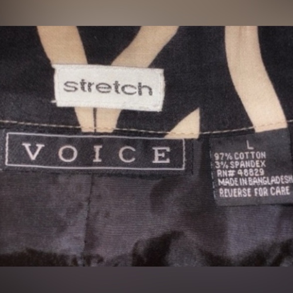VOICE Vintage Lightweight Zebra Print Blazer Jacket Waist Length Black Tan Large - Picture 4 of 7